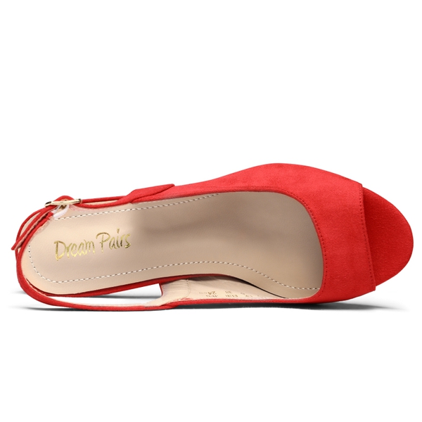 Chunky Heel Peep Toe Slingback Sandals - RED SUEDE - 4